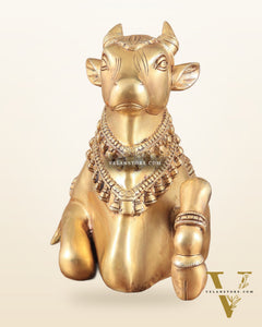 Brass Superfine Nandi Sculpture with Enhanced Carvings 18"