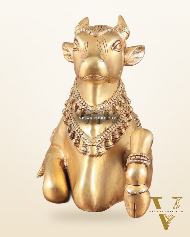 Brass Superfine Nandi Sculpture with Enhanced Carvings 18"