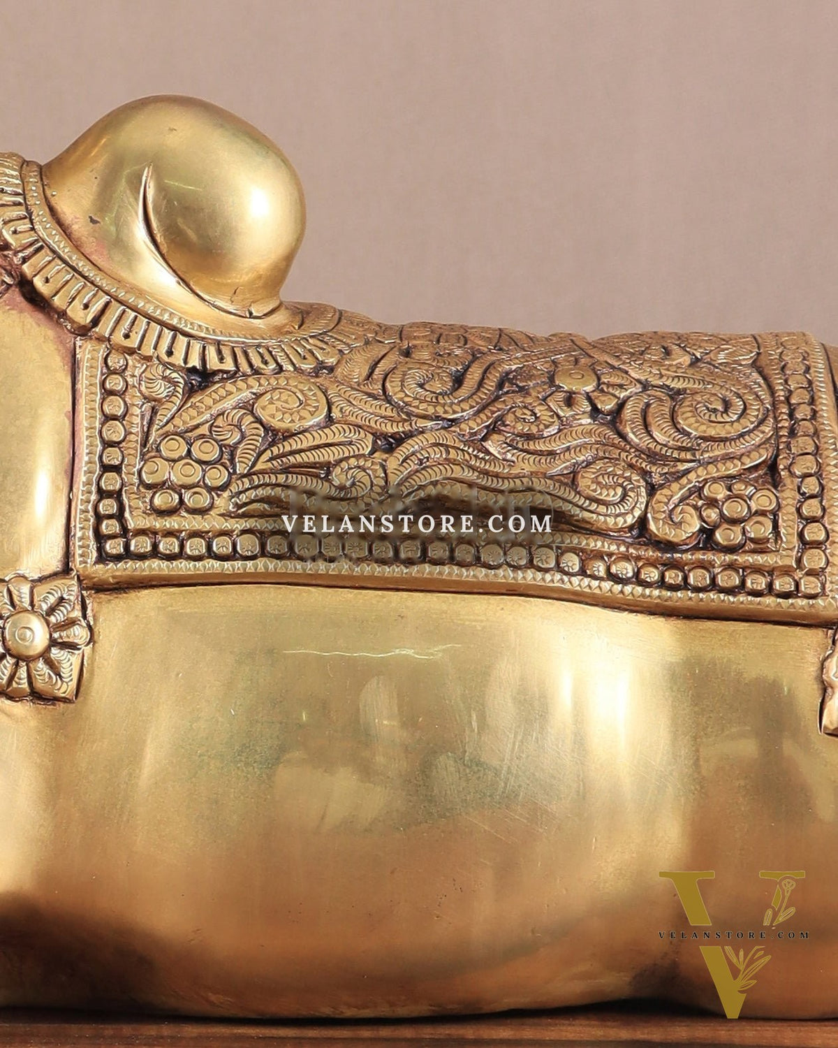 Brass Superfine Nandi Sculpture with Enhanced Carvings 18"