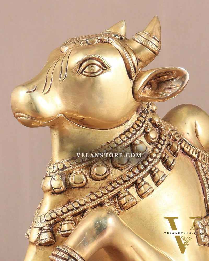 Brass Superfine Nandi Sculpture with Enhanced Carvings 18"