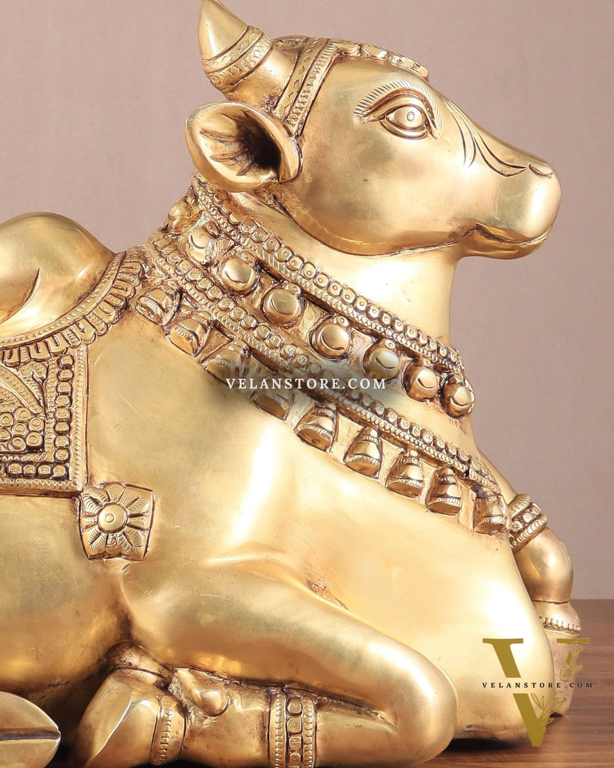 Brass Superfine Nandi Sculpture with Enhanced Carvings 18"