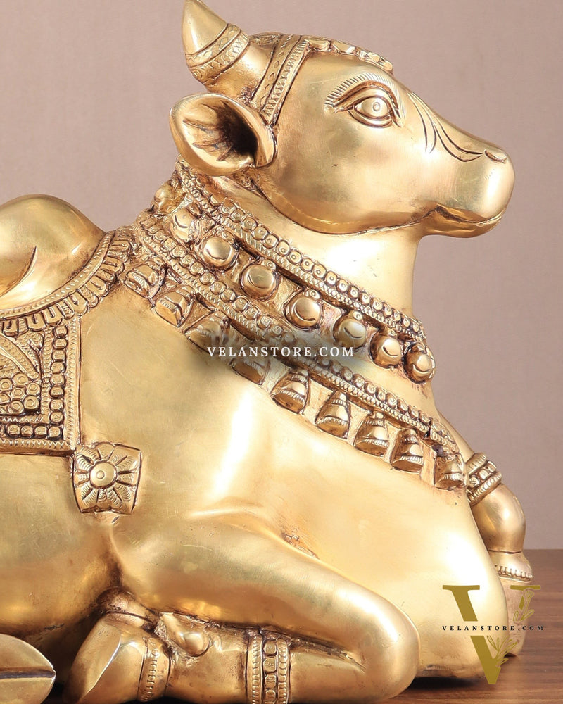 Brass Superfine Nandi Sculpture with Enhanced Carvings 18"