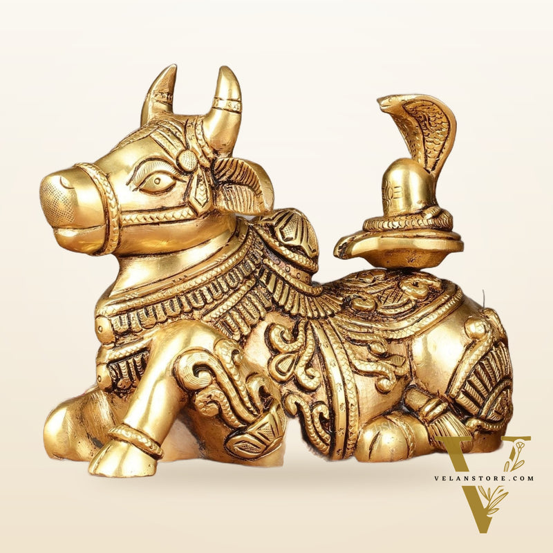 Brass Superfine Nandi with Shiv Ling Idol 8"