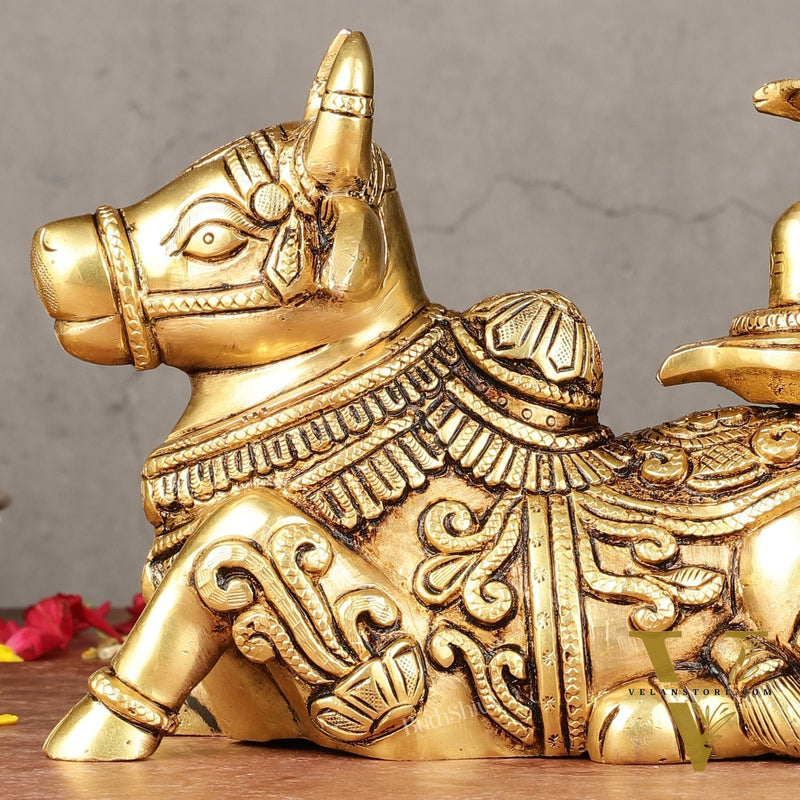 Brass Superfine Nandi with Shiv Ling Idol 8"