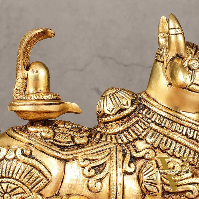 Brass Superfine Nandi with Shiv Ling Idol 8"