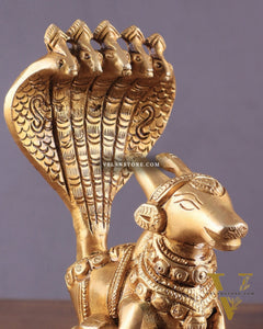 Brass Superfine Nandi with Vasuki Naag Idol 6"
