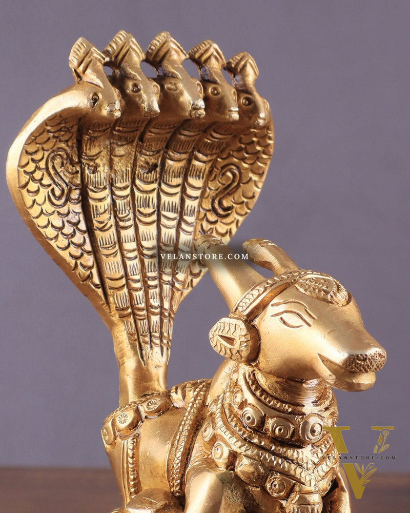 Brass Superfine Nandi with Vasuki Naag Idol 6"