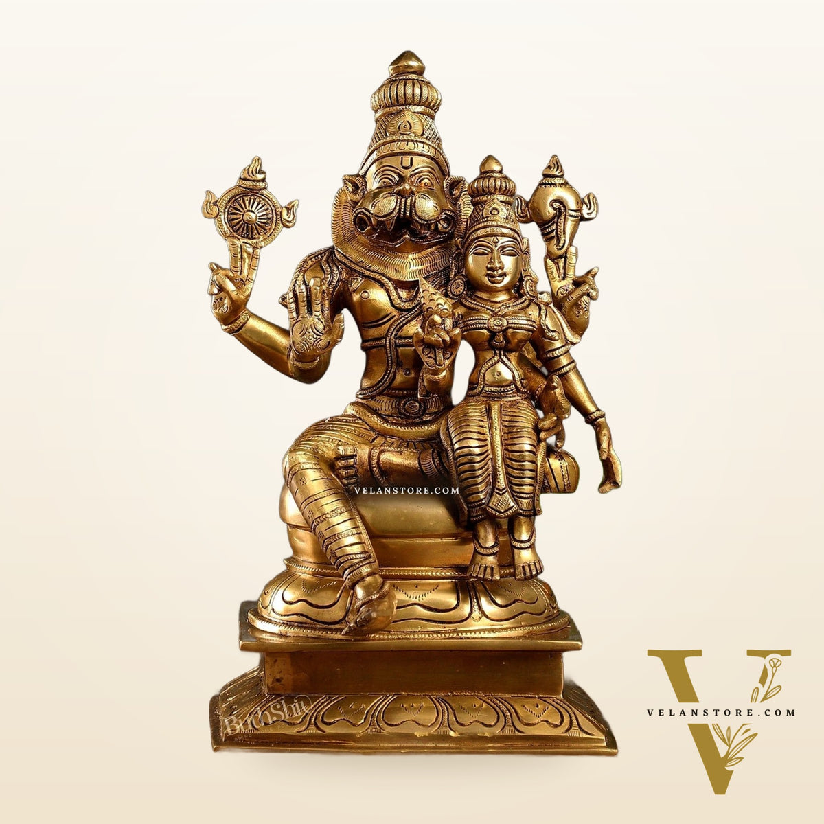 Brass Superfine Narasimha Lakshmi Statue 15"