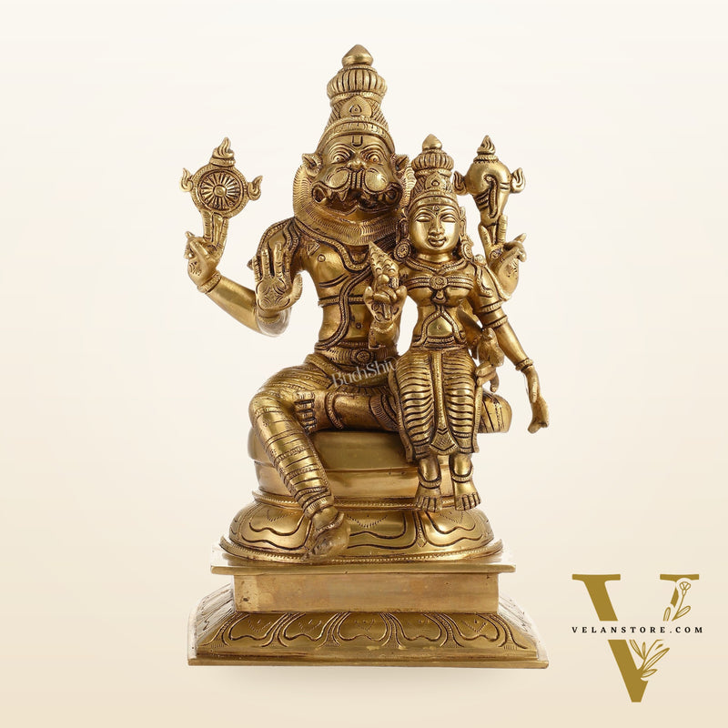 Brass Superfine Narasimha Lakshmi Statue 15"