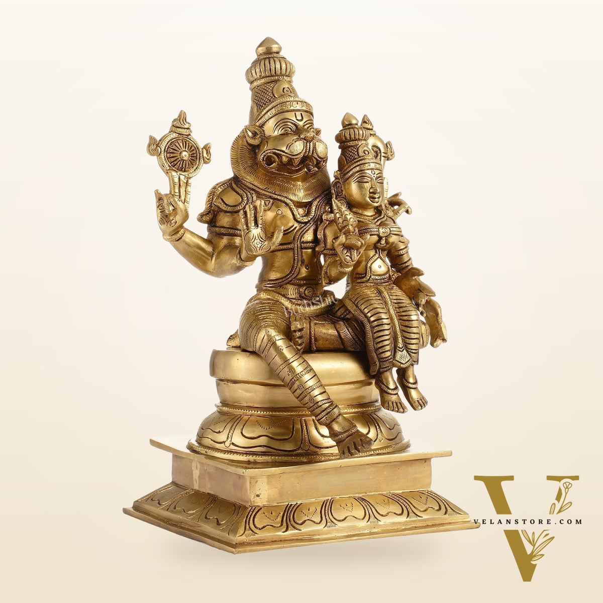 Brass Superfine Narasimha Lakshmi Statue 15"