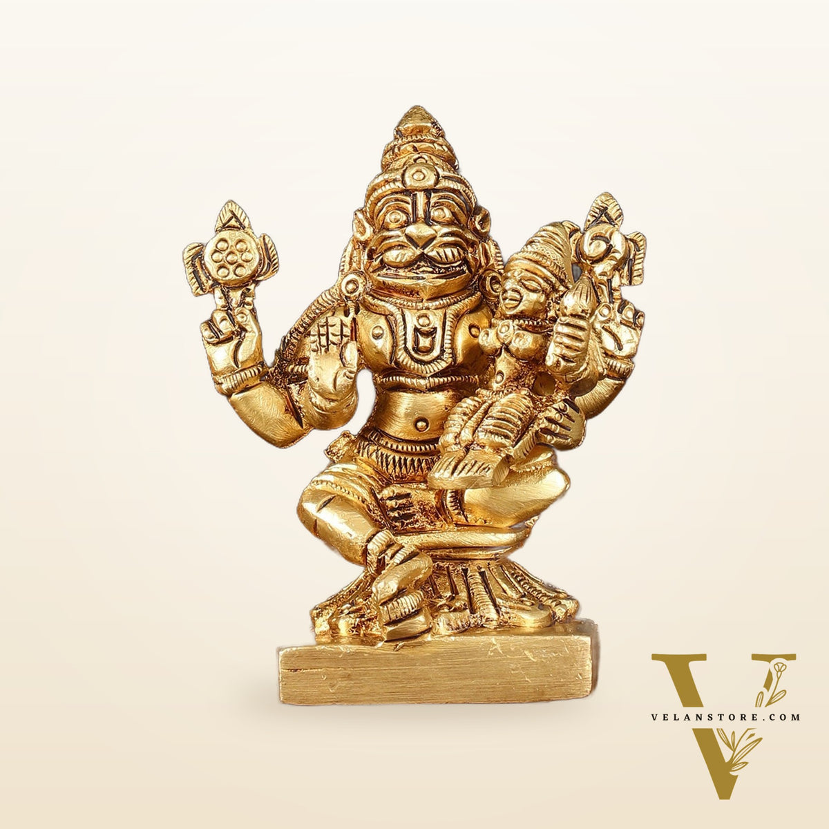 Brass Superfine Narsimha Lakshmi Small Idol - 3" Divine Sculpture