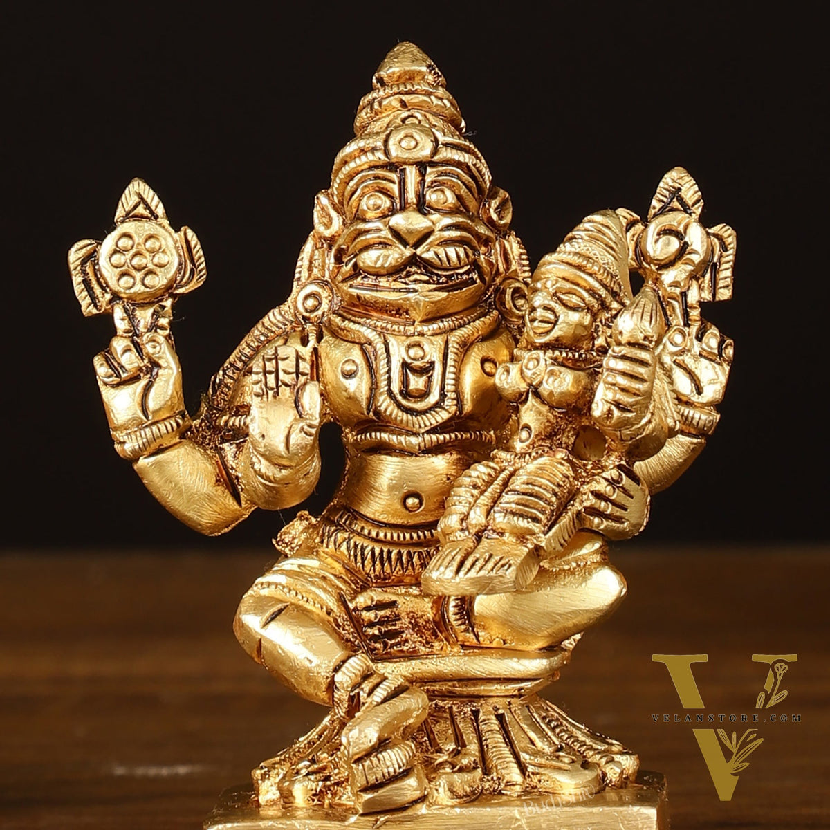 Brass Superfine Narsimha Lakshmi Small Idol - 3" Divine Sculpture