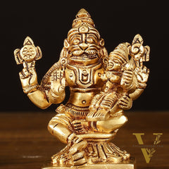 Brass Superfine Narsimha Lakshmi Small Idol - 3" Divine Sculpture