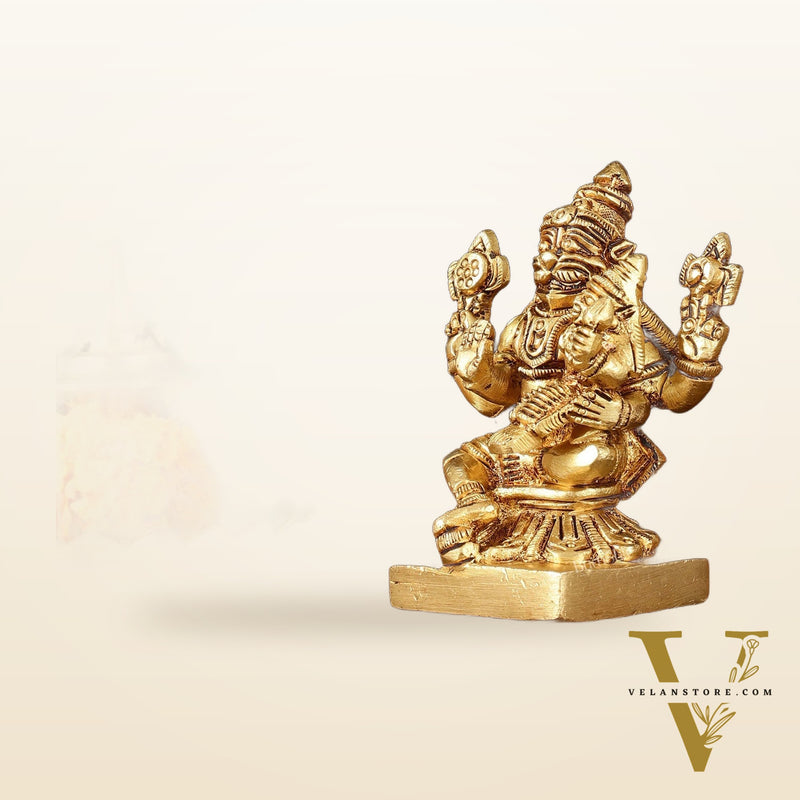 Brass Superfine Narsimha Lakshmi Small Idol - 3" Divine Sculpture