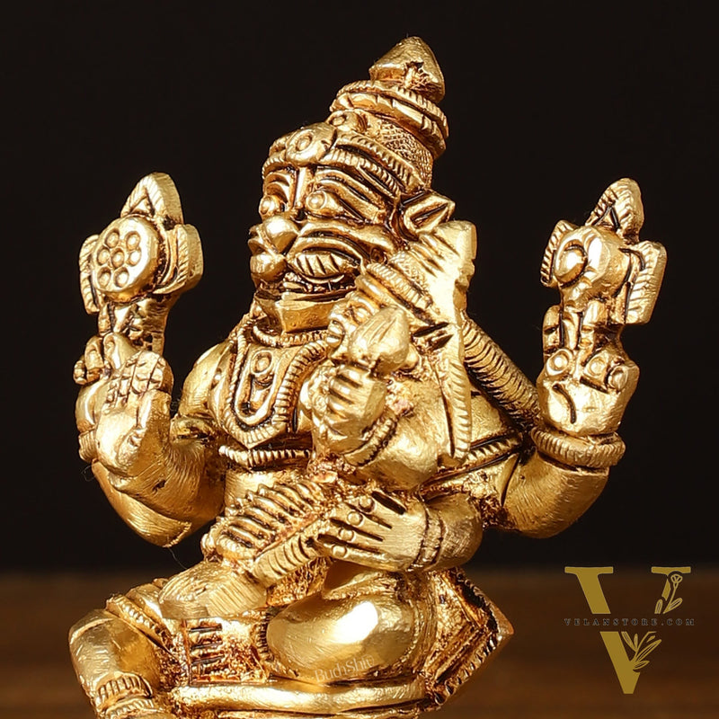 Brass Superfine Narsimha Lakshmi Small Idol - 3" Divine Sculpture
