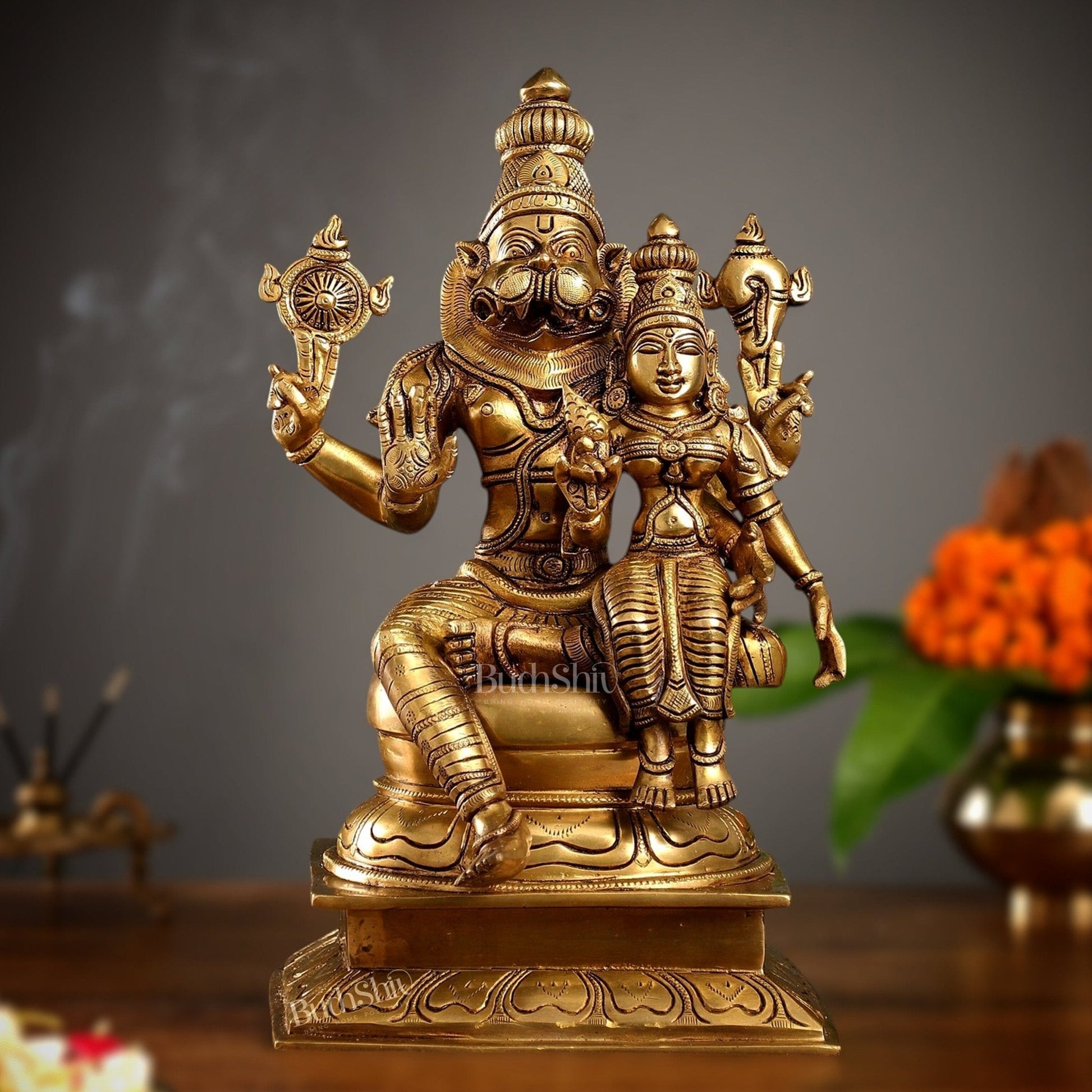 Brass Superfine Narasimha Lakshmi Statue 15"