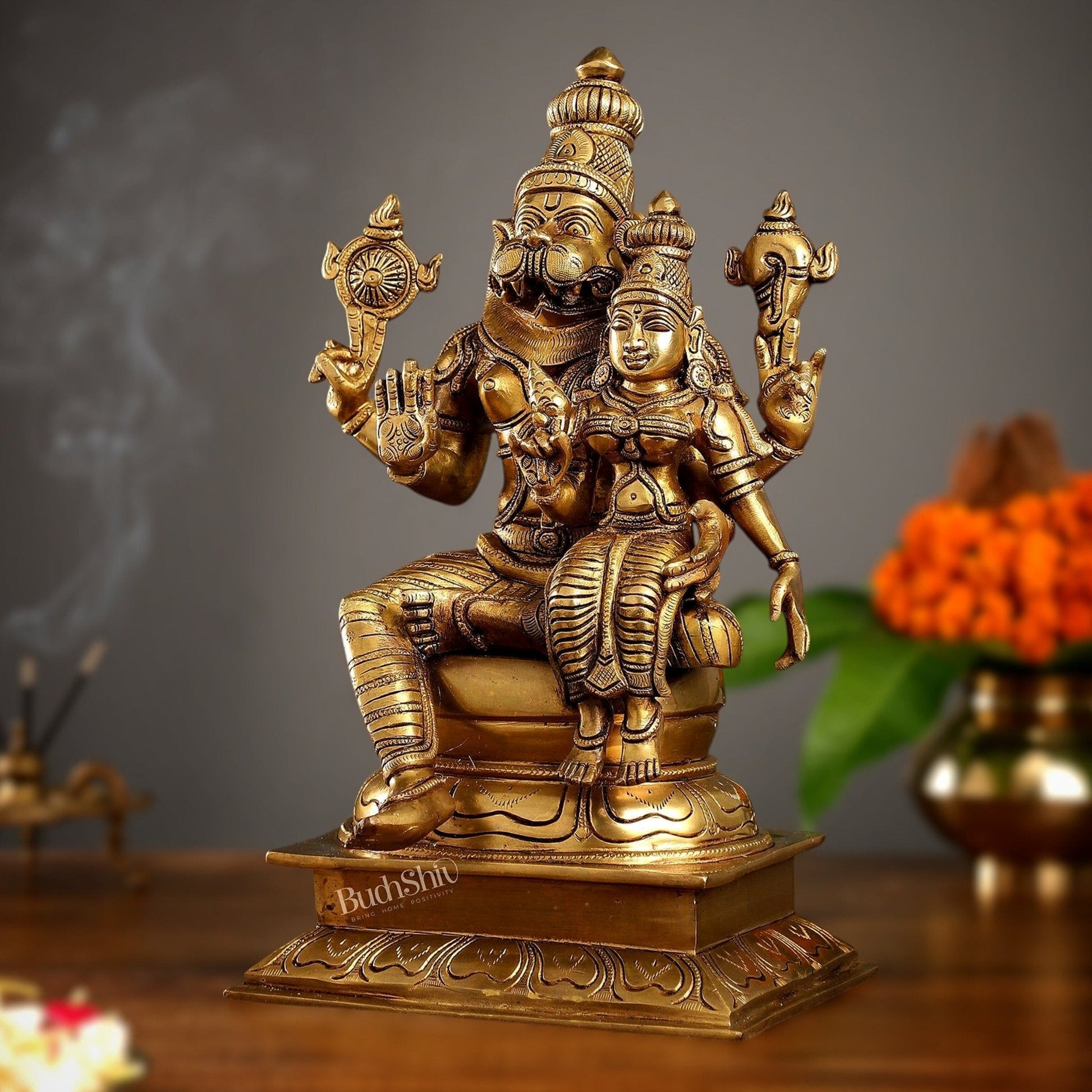 Brass Superfine Narasimha Lakshmi Statue 15"