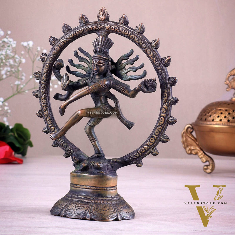 Brass Superfine Nataraja Idol - 7.5 Inch antique brown tone
