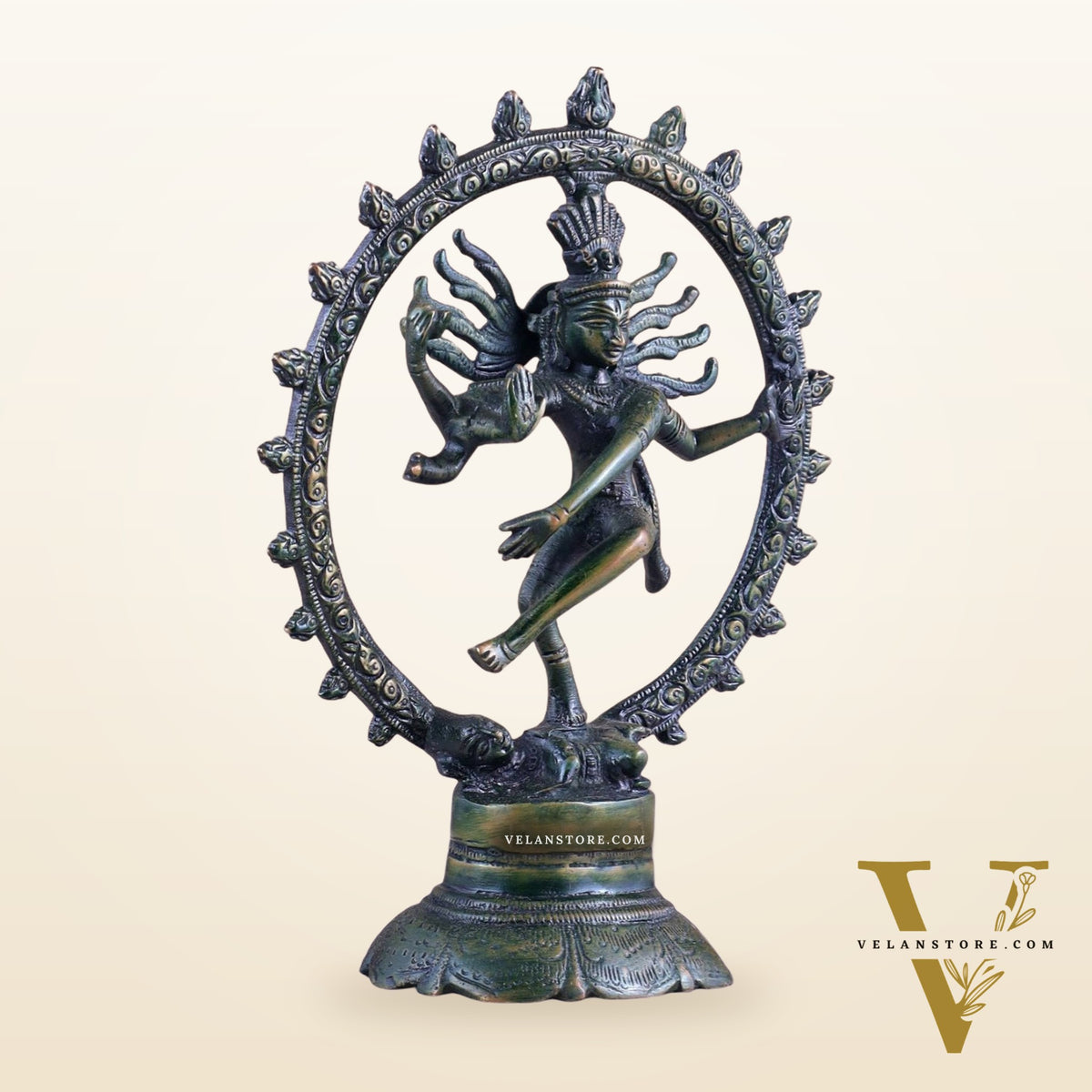 Brass Superfine Nataraja Idol - 7.5 Inch green antique tone