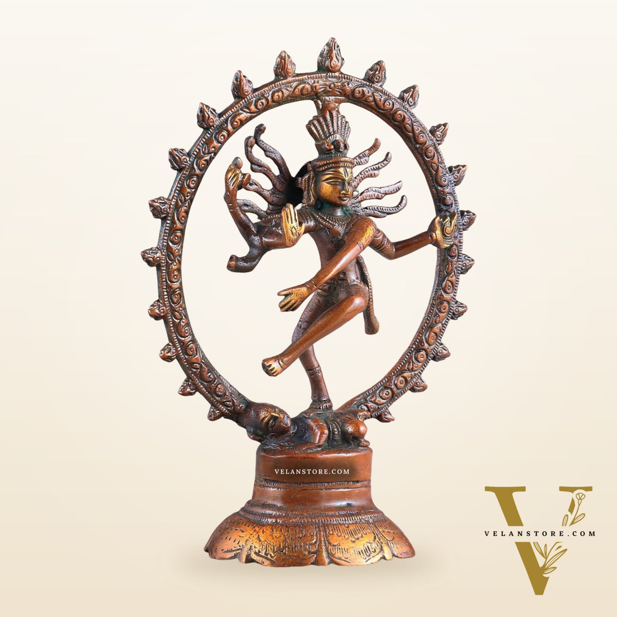 Brass Superfine Nataraja Idol - 7.5 Inch light orange green tone