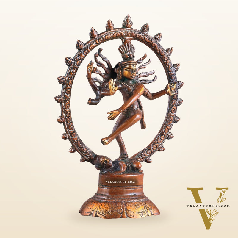 Brass Superfine Nataraja Idol - 7.5 Inch light orange green tone