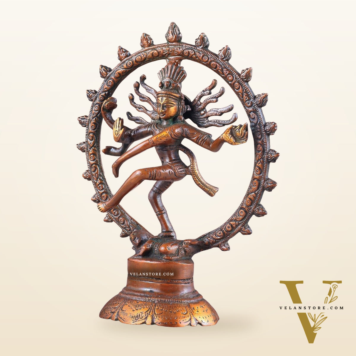 Brass Superfine Nataraja Idol - 7.5 Inch light orange green tone