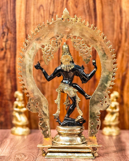 Unique Nataraja Statue - Handcrafted Brass Black Wash on Gold | 26 Inch Height