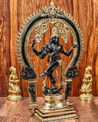 Unique Nataraja Statue - Handcrafted Brass Black Wash on Gold | 26 Inch Height