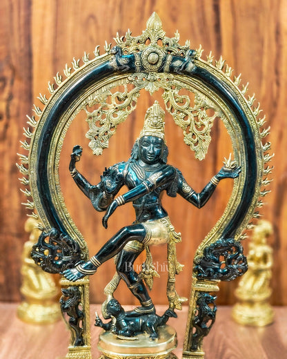 Unique Nataraja Statue - Handcrafted Brass Black Wash on Gold | 26 Inch Height