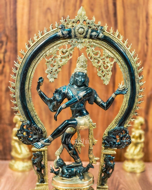 Unique Nataraja Statue - Handcrafted Brass Black Wash on Gold | 26 Inch Height