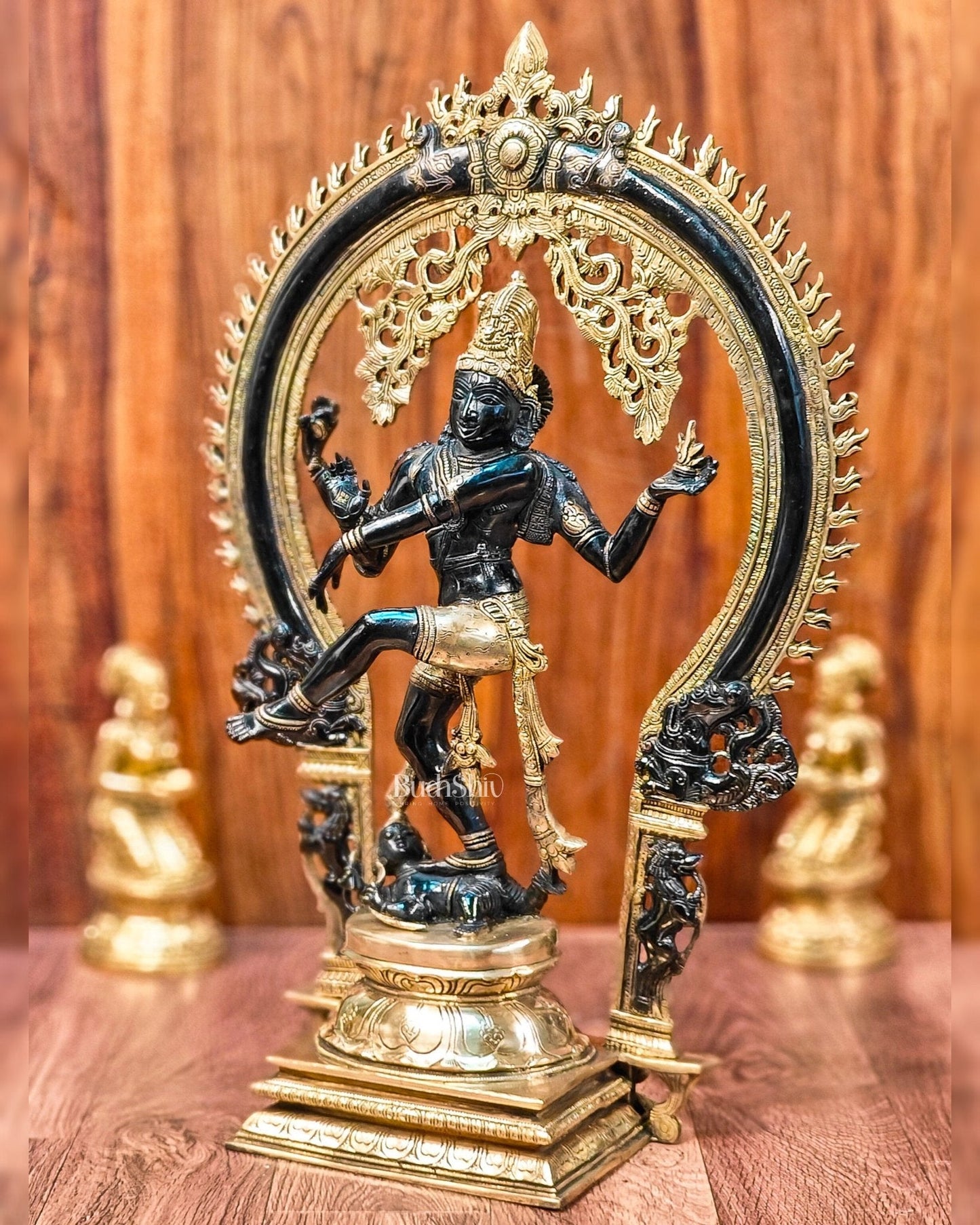 Unique Nataraja Statue - Handcrafted Brass Black Wash on Gold | 26 Inch Height