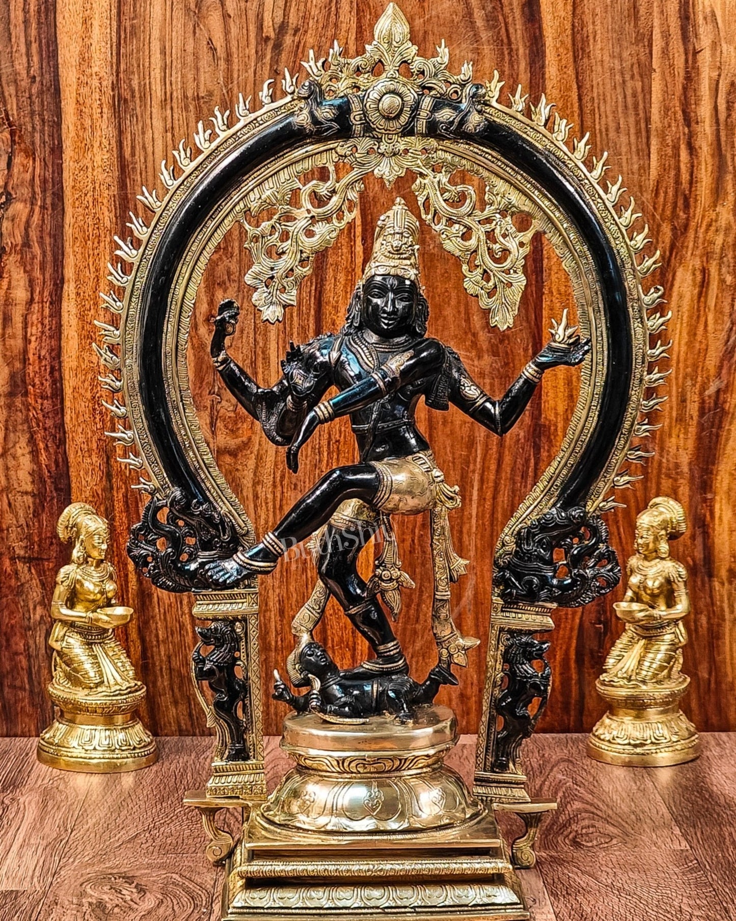 Unique Nataraja Statue - Handcrafted Brass Black Wash on Gold | 26 Inch Height