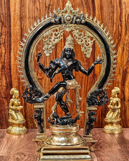 Unique Nataraja Statue - Handcrafted Brass Black Wash on Gold | 26 Inch Height