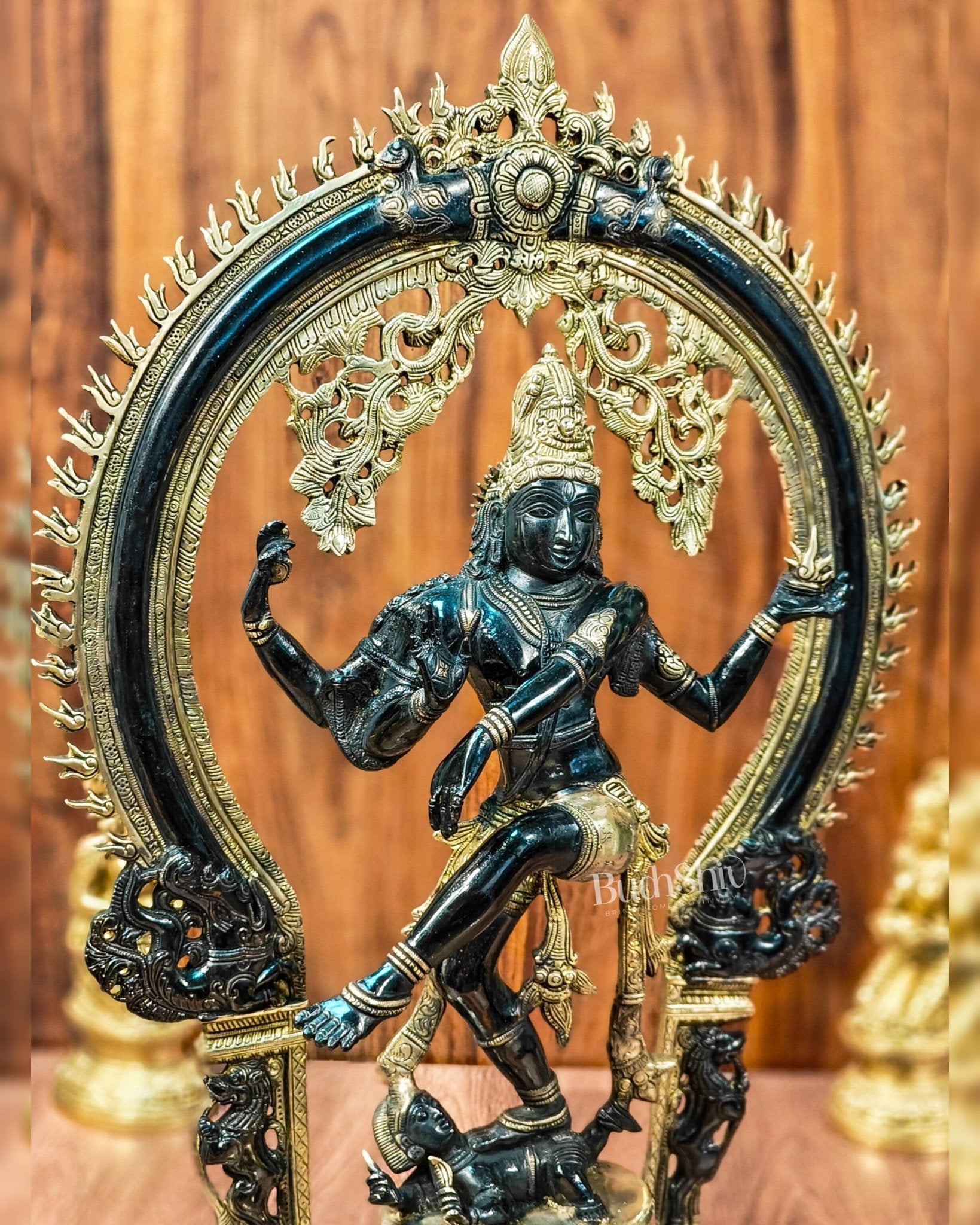 Unique Nataraja Statue - Handcrafted Brass Black Wash on Gold | 26 Inch Height