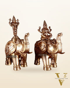 Brass Superfine Pair of Elephants with Ashtalakshmi & Balaji – 15”