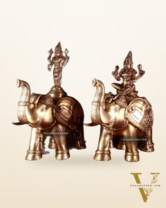 Brass Superfine Pair of Elephants with Ashtalakshmi & Balaji – 15”
