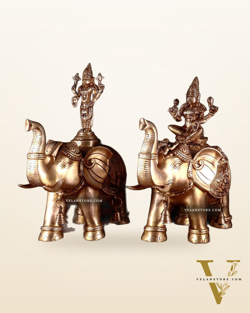 Brass Superfine Pair of Elephants with Ashtalakshmi & Balaji – 15”