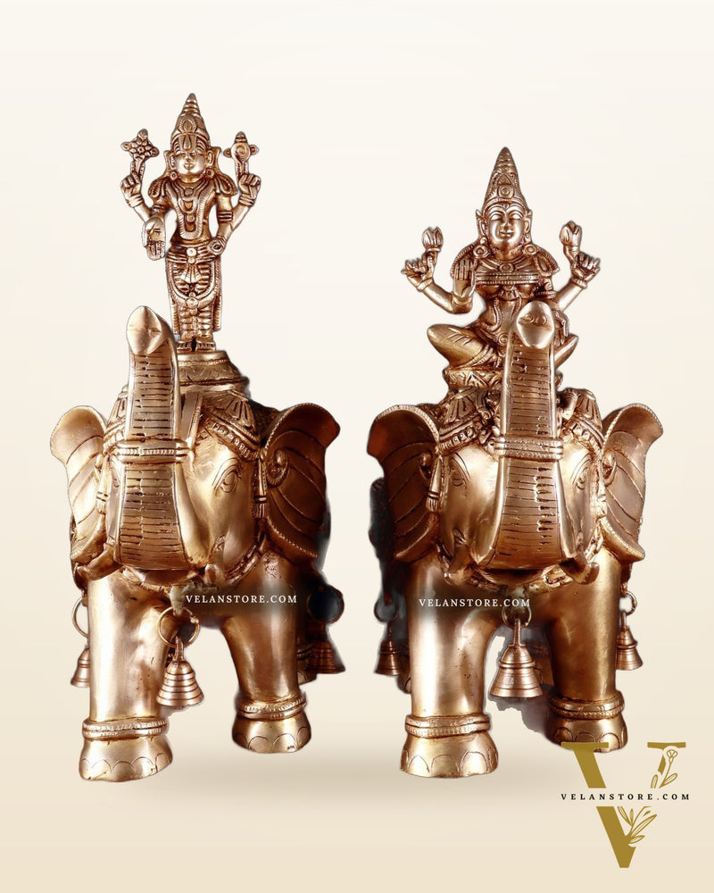 Brass Superfine Pair of Elephants with Ashtalakshmi & Balaji – 15”