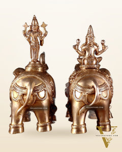 Brass Superfine Pair of Elephants with Ashtalakshmi & Balaji – 15”