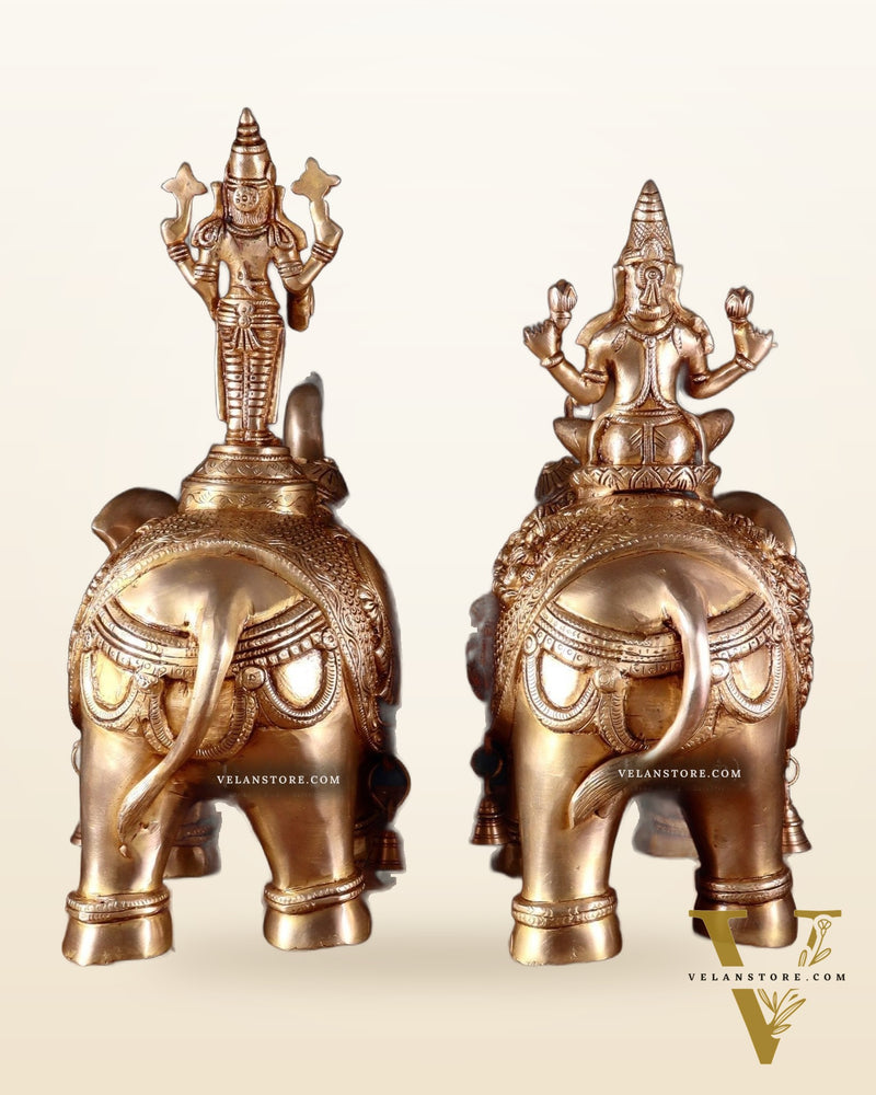 Brass Superfine Pair of Elephants with Ashtalakshmi & Balaji – 15”