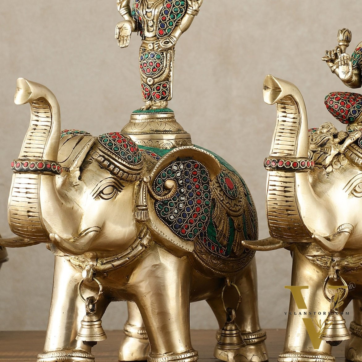 Brass Superfine Pair of Elephants with Goddess Lakshmi and Lord Tirupati Balaji Engravings - 15 Inch