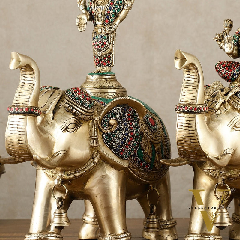 Brass Superfine Pair of Elephants with Goddess Lakshmi and Lord Tirupati Balaji Engravings - 15 Inch