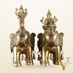 Brass Superfine Pair of Elephants with Goddess Lakshmi and Lord Tirupati Balaji Engravings - 15 Inch