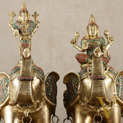 Brass Superfine Pair of Elephants with Goddess Lakshmi and Lord Tirupati Balaji Engravings - 15 Inch