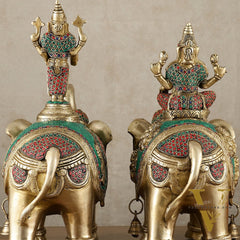 Brass Superfine Pair of Elephants with Goddess Lakshmi and Lord Tirupati Balaji Engravings - 15 Inch