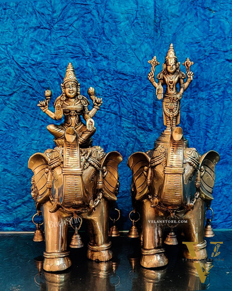 Brass Superfine Pair of Engraved Elephants with Goddess Lakshmi and Lord Tirupati Balaji | Auspicious Home Decor |