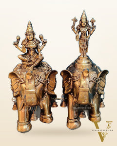 Brass Superfine Pair of Engraved Elephants with Goddess Lakshmi and Lord Tirupati Balaji | Auspicious Home Decor |