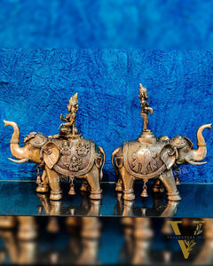 Brass Superfine Pair of Engraved Elephants with Goddess Lakshmi and Lord Tirupati Balaji | Auspicious Home Decor |