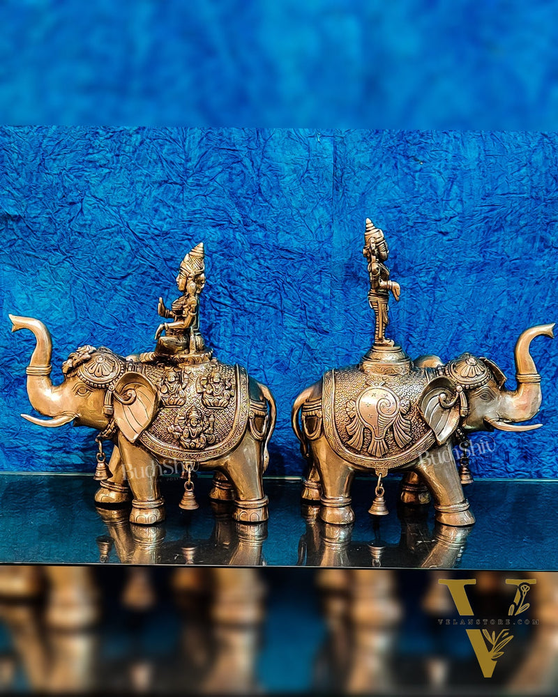 Brass Superfine Pair of Engraved Elephants with Goddess Lakshmi and Lord Tirupati Balaji | Auspicious Home Decor |