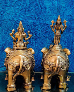 Brass Superfine Pair of Engraved Elephants with Goddess Lakshmi and Lord Tirupati Balaji | Auspicious Home Decor |